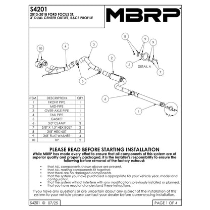 MBRP 3in T304 D&S Cat-Back Exhaust w/ CF Tips | Ford Focus ST 13-18 (S42013CF)