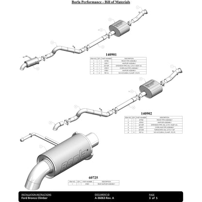 Borla 2.75" T-304 Stainless Steel Cat-Back Touring Exhaust | Ford Bronco (21-22) 2.7L / 4DR (140901)