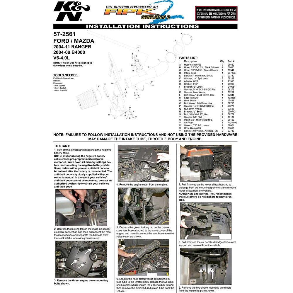 K&N Performance Intake Kit | Ford Ranger / Mazda B4000 V6-4.0L (57-2561)