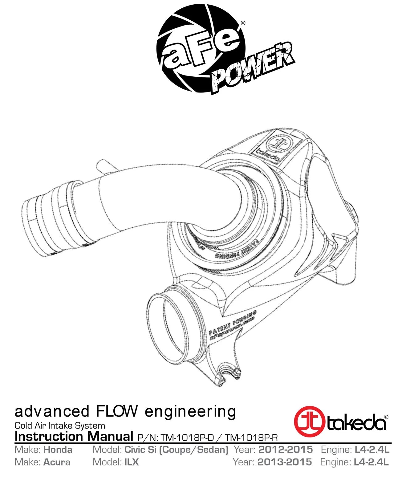 aFe Takeda Momentum Sealed Intake Stage 2 | Honda Civic Si 12-15 2.4L (TM-1018P-R)