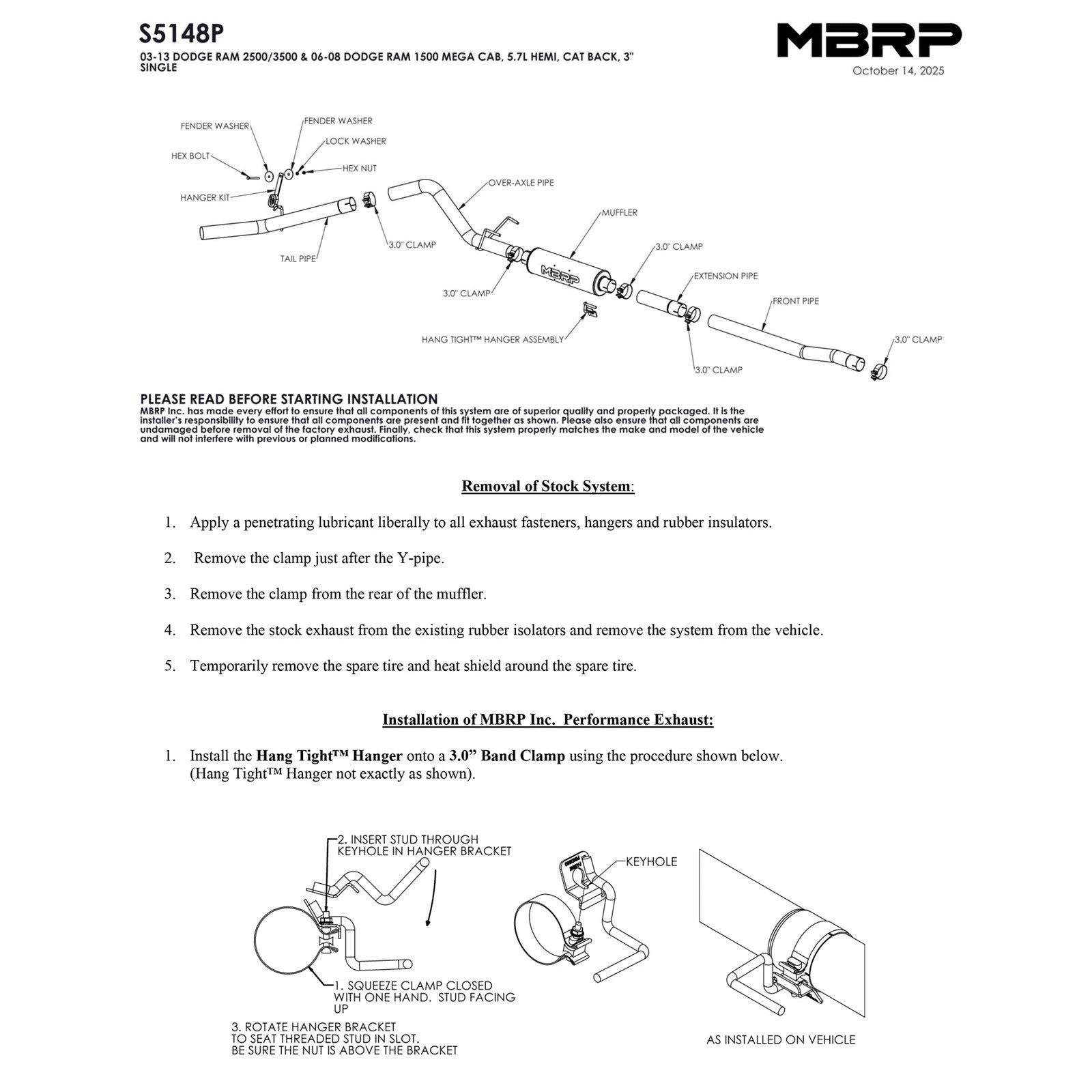 MBRP 3in Cat-Back Single Side Exit Exhaust | Ram 2500/3500 Hemi 5.7L (03-13) (S5148P)
