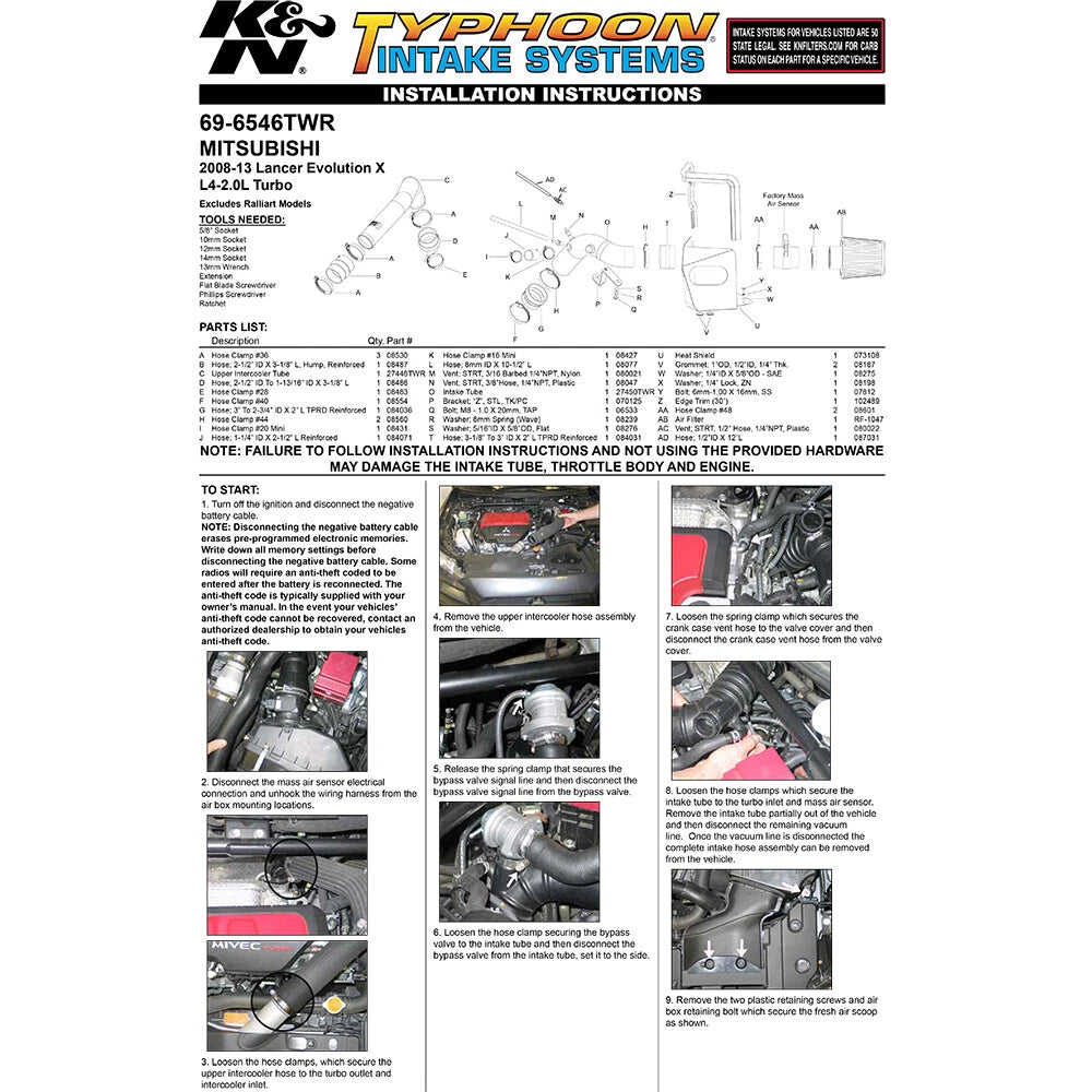 K&N Typhoon Air Intake Kit | 2008-2015 Mitsubishi Evo X GSR (69-6546TWR)