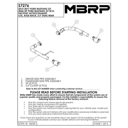 MBRP 2.5-In Race Dual Exit Axle-Back Exhaust w/ Black Tips | 2015 - 2017 Ford Mustang GT (S7276BLK)