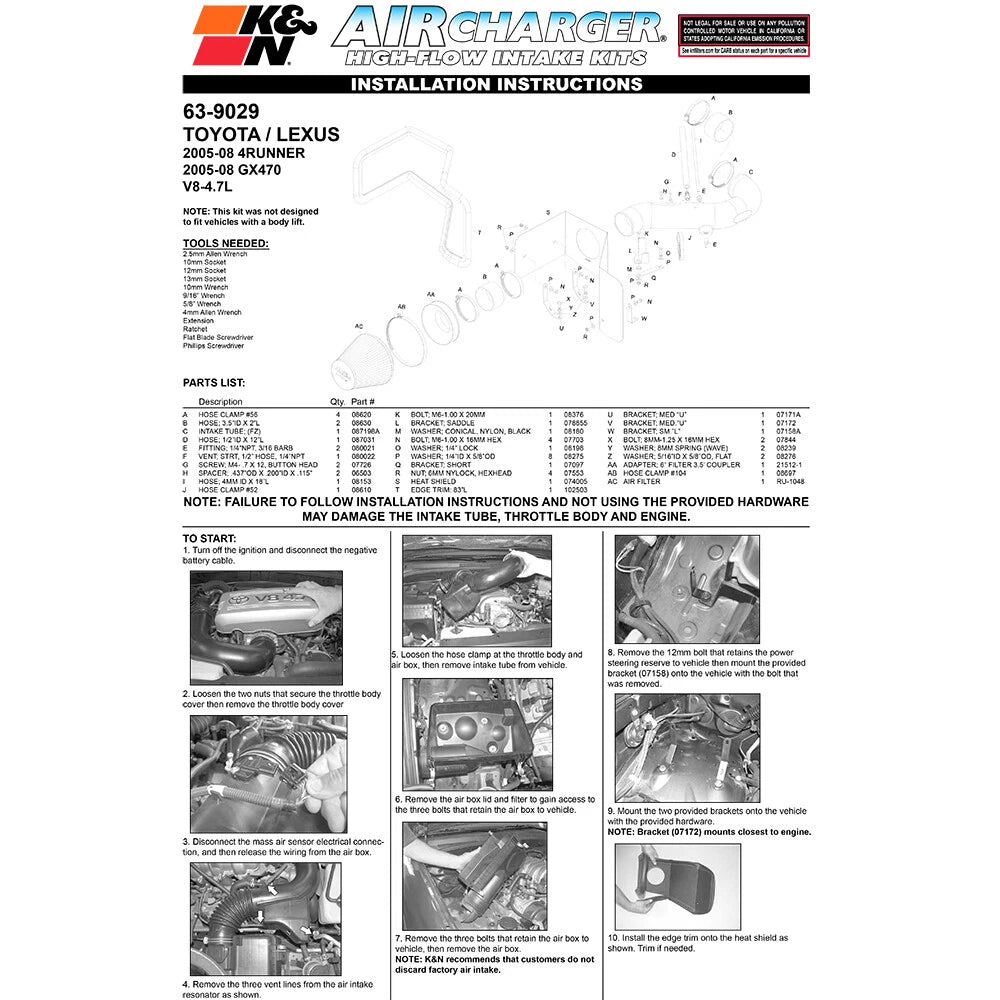 K&N Performance Intake | Toyota 4Runner (05-08) V8-4.7L (63-9029)