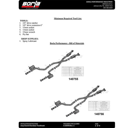 Borla S-Type Cat-Back Exhaust Jeep GC Trackhawk 6.2L (140755)