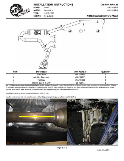 aFe Rebel 2.5in SS Cat-Back Exhaust | Ford Maverick (22) (49-33144-B)