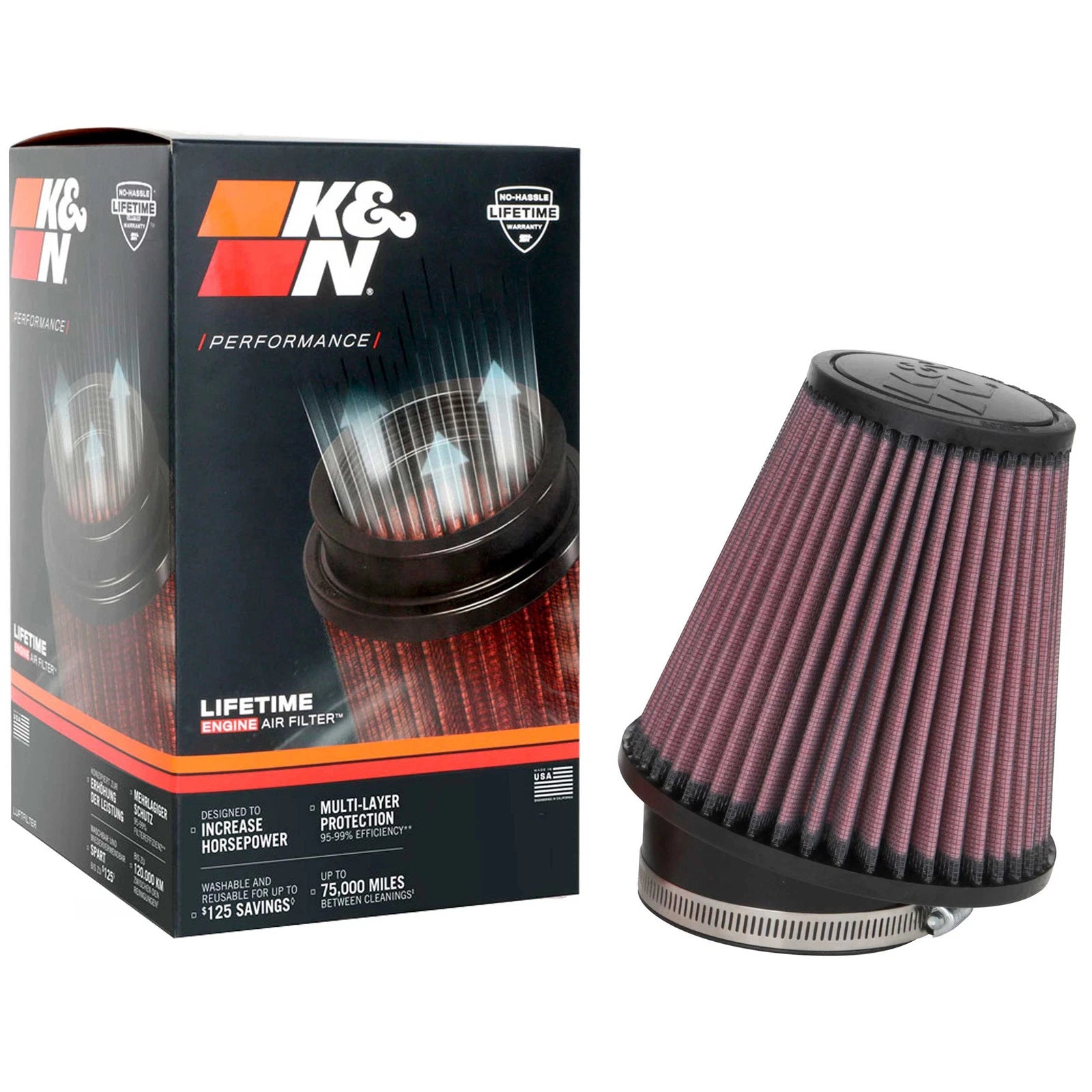 K&N RU-1035 Universal Round Tapered Performance Washable Air Filter for Intake