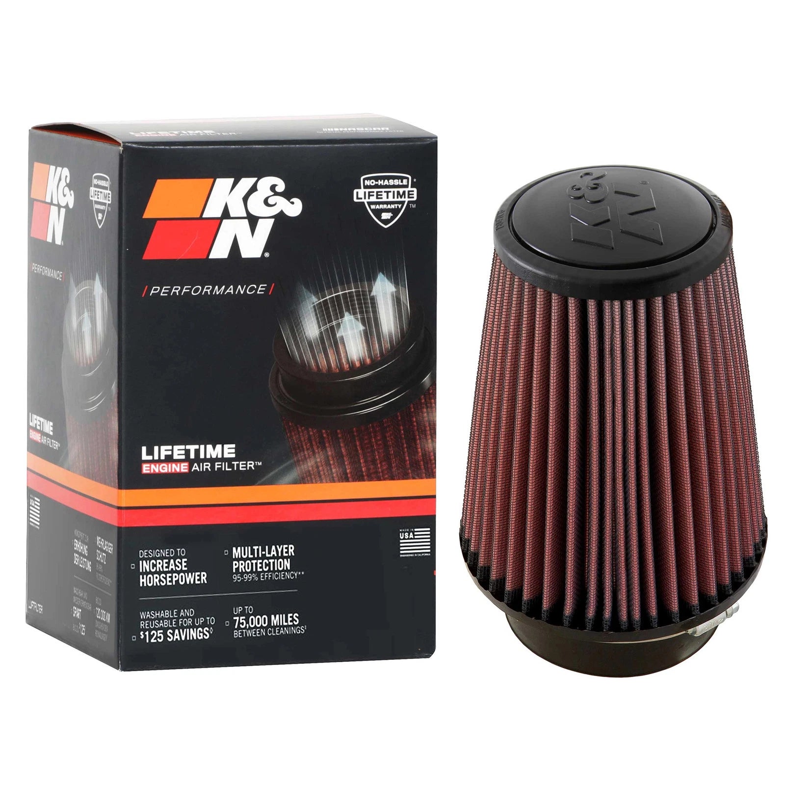 K&N RU-4680 Universal Round Tapered Performance Washable Air Filter for Intake