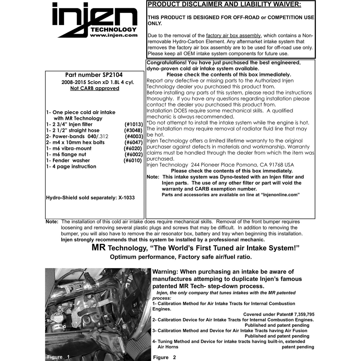 Injen Black Cold Air Intake | Scion xD (07-14) (SP2104BLK)