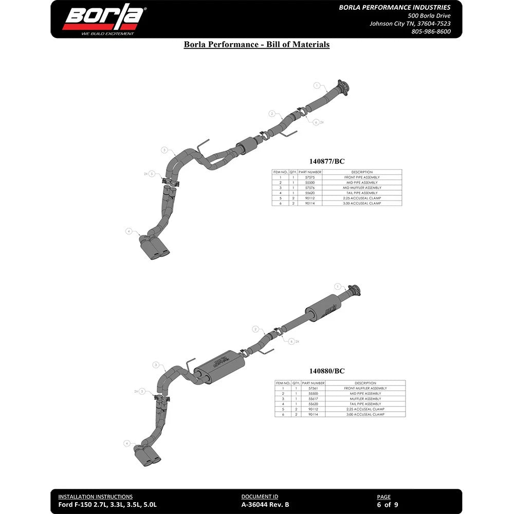 Borla 3" Dual Side Exit Cat-Back | Ford F-150 (21) 2.7L/3.5L | CC SB EC STB Lari/King R/Platinum/LTD 3/2.25 DSE CB AK BLK CHR Tips (140872BC)