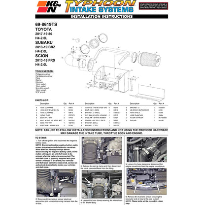 K&N Typhoon Intake | 2013-2021 Subaru BRZ/Scion FR-S/Toyota 86 (69-8619TS)
