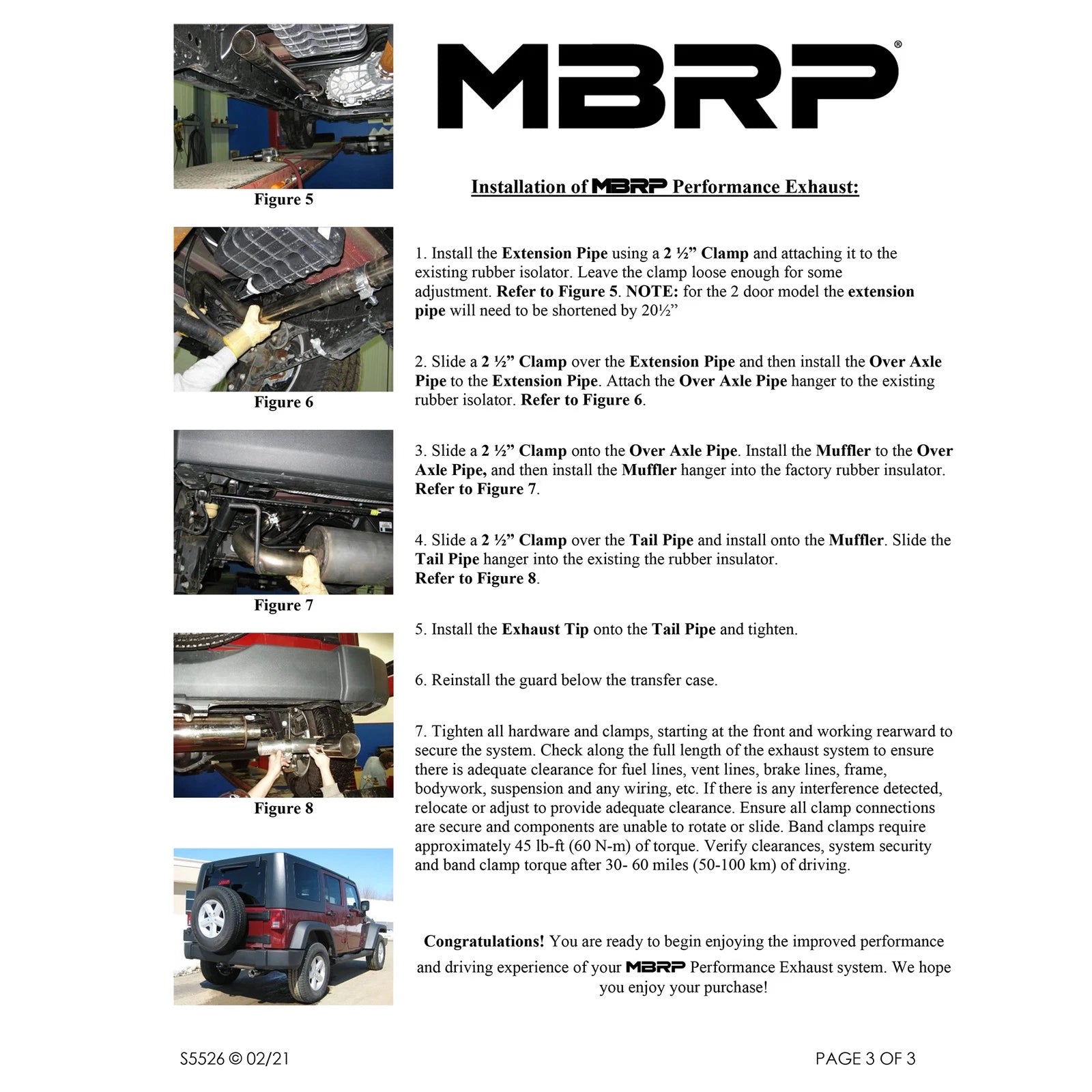 MBRP 2.5in. Cat-Back Single Rear Exit Black Exhaust | Jeep Wrangler / Rubicon 3.6L (12) (S5526BLK)