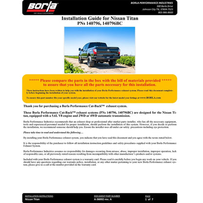 Borla Cat-Back Exhaust System - S-Type | 2017-2020 Nissan Titan 5.6L (140796)