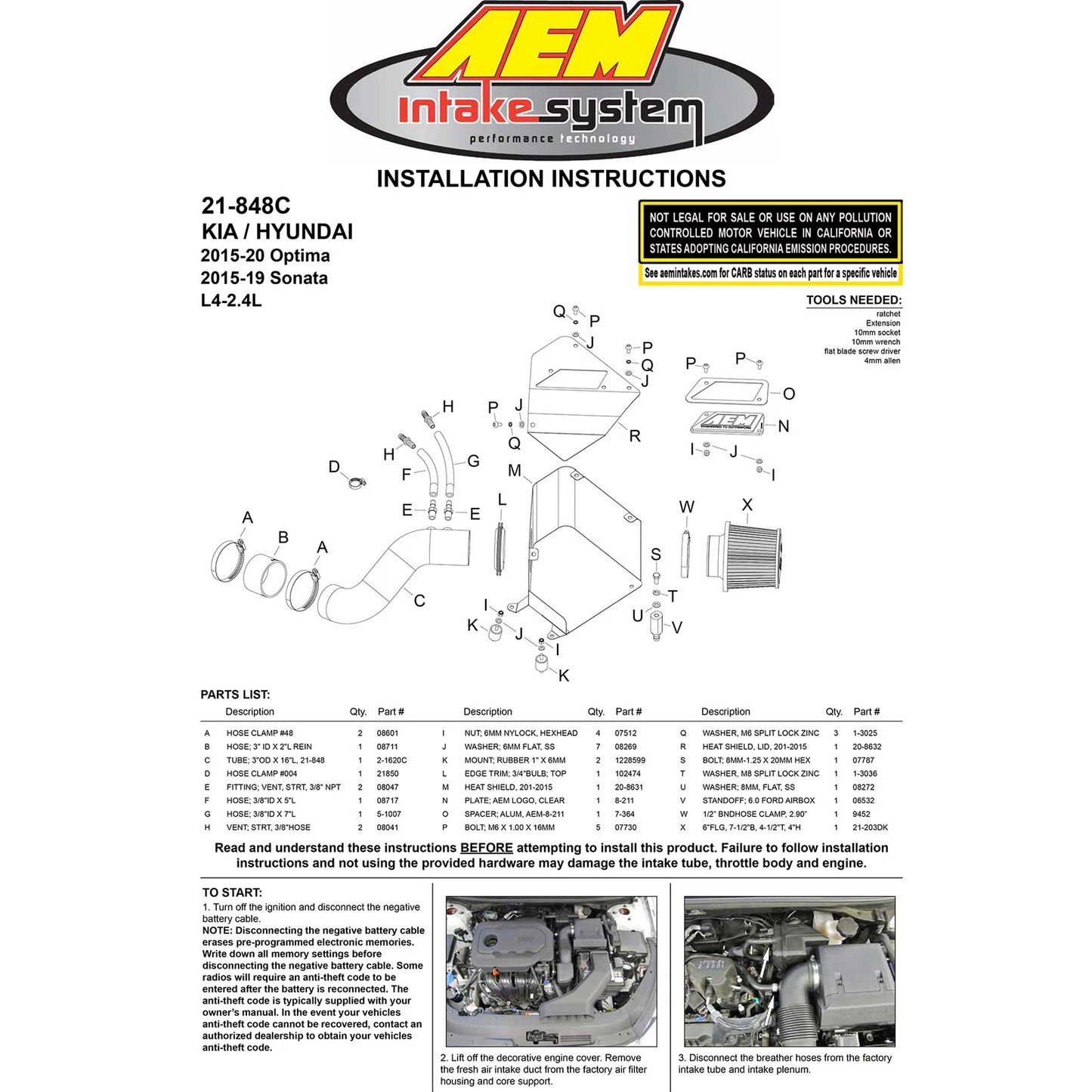 AEM 15-18 Hyundai Sonata L4-2.4L F/I Cold Air Intake | Hyundai Sonata (15-18)