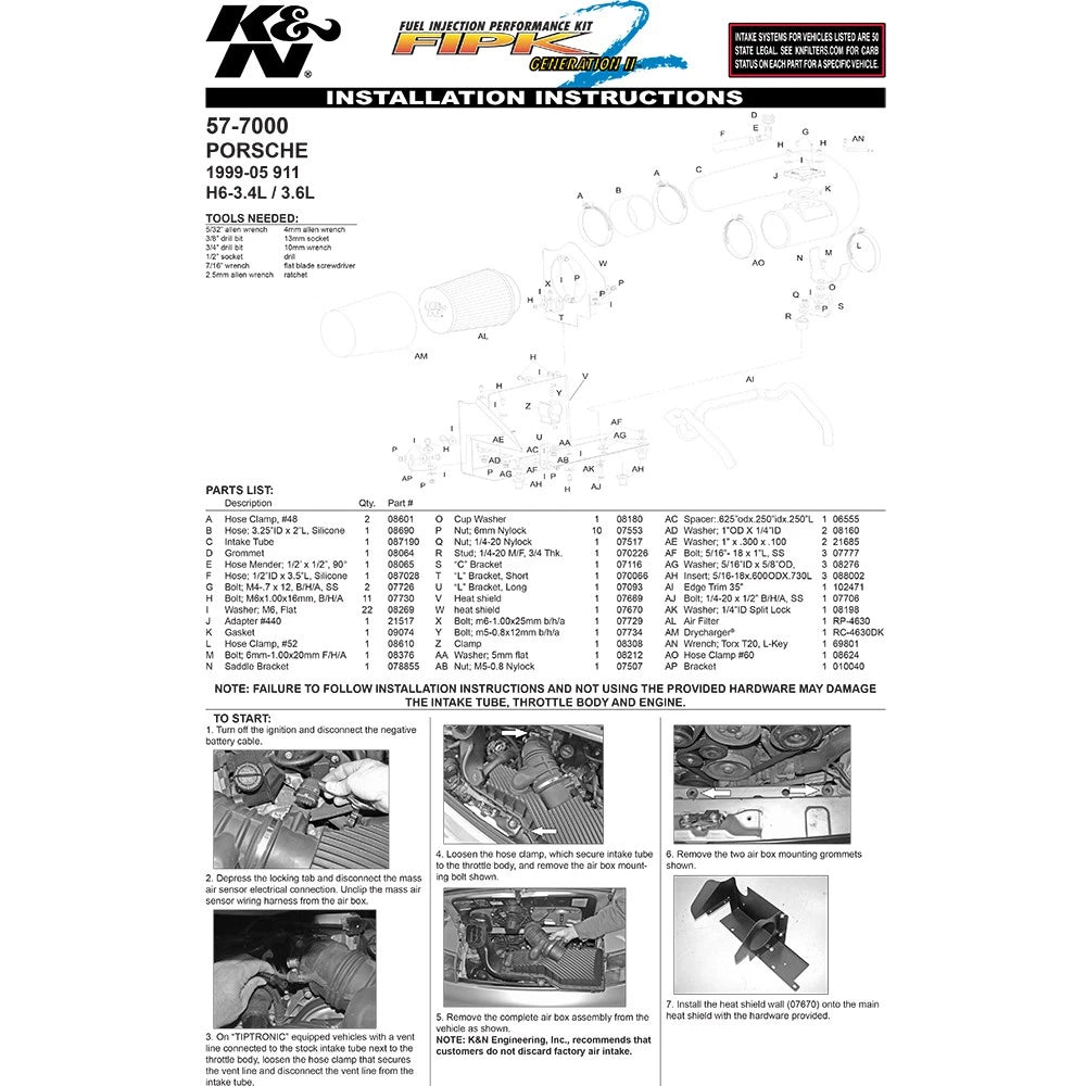 K&N Engineering Performance Intake Kit: Porsche Carrera 996 1999 - 2005