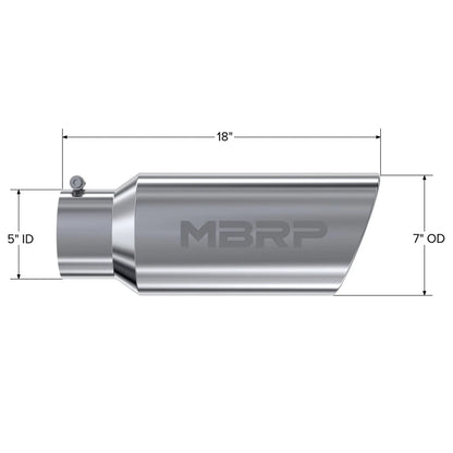 MBRP Universal Tip 7in O.D. Rolled End 5in inlet 18in length - T304 (SINGLE TIP)