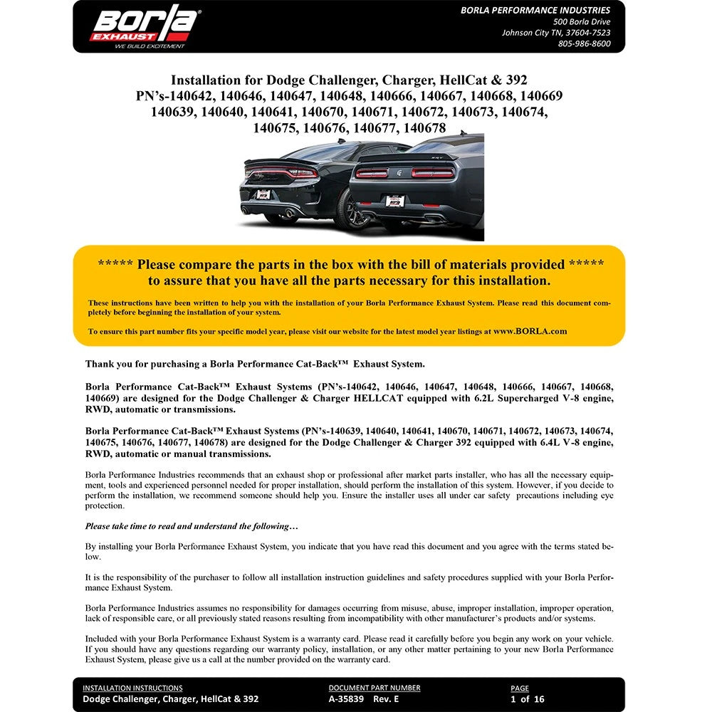 Borla Cat-Back Exhaust System - ATAK | 2015-2020 Dodge Challenger 6.2L (140648)