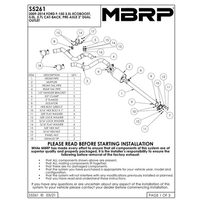 MBRP 3in AL Pre-Axle Dual Outlet Cat-Back Exhaust w/ 4.5in OD Tips | Ford F150 (09-14) (S5261AL)