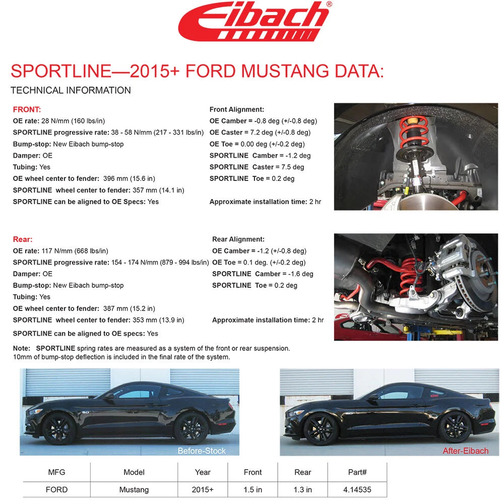 Eibach Sportline Kit | 2015 Mustang GT 5.0L V8 (4.14535)