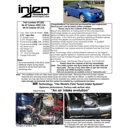 Injen Cold Air Intake System | 2006 - 2007 Subaru Impreza (SP1202WR)