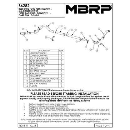 MBRP 4in Aluminum Filter Back Down Pipe | Ford F250/350/450 6.4L (08-10) (S6282AL)