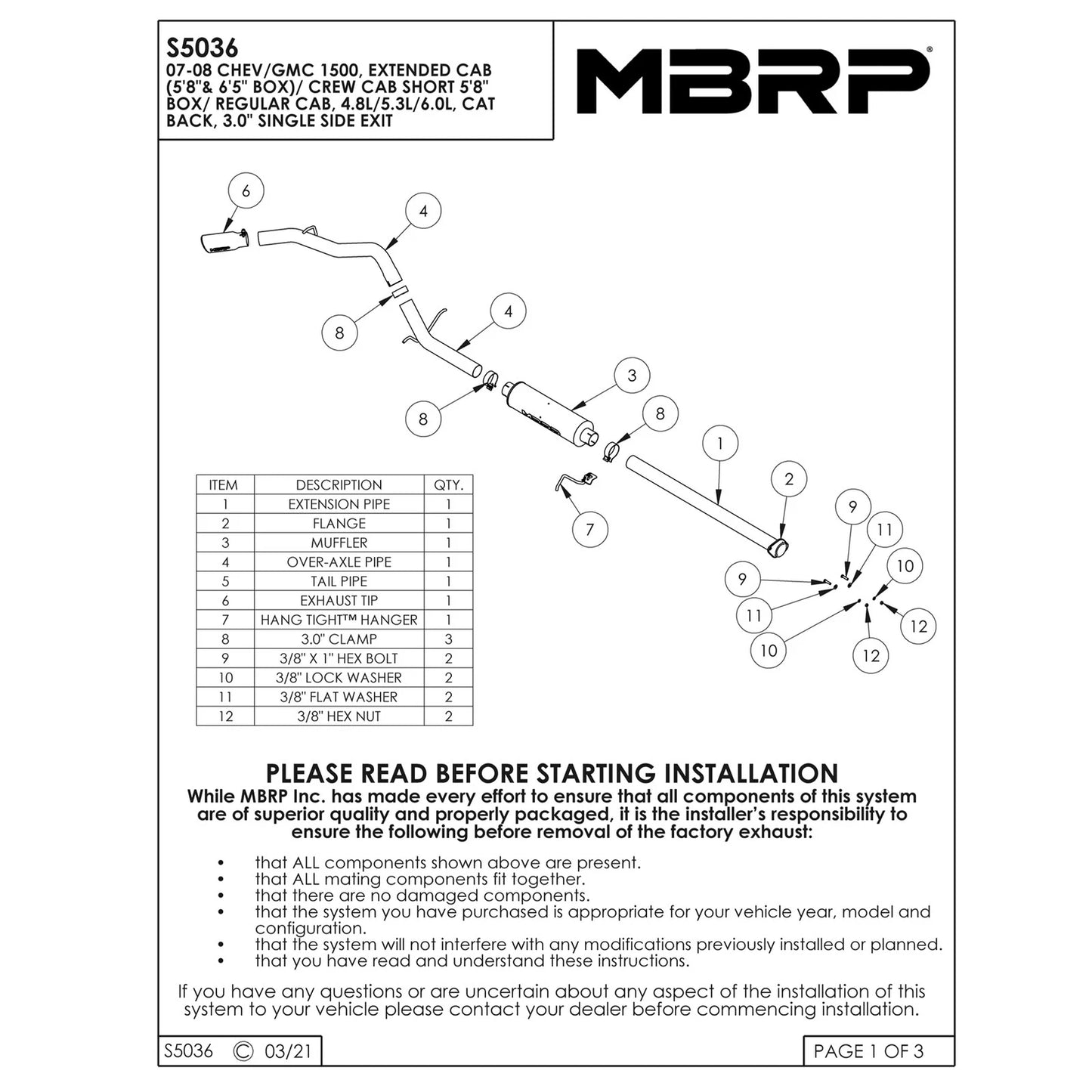 MBRP 3in. Cat-Back Single Side Exit Exhaust | Chevrolet/GMC 1500 (07-08) (S5036AL)