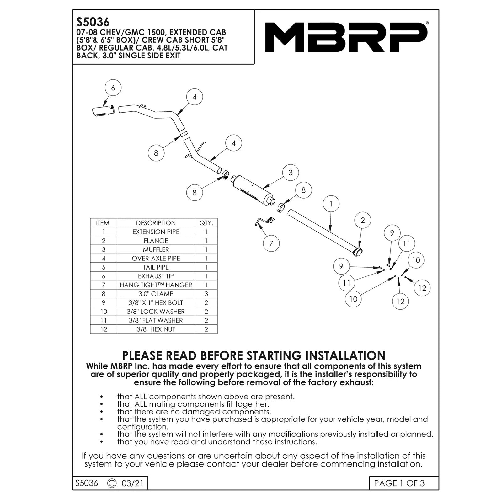 MBRP 3in. Cat-Back Single Side Exit Exhaust | Chevrolet/GMC 1500 (07-08) (S5036AL)