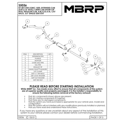 MBRP 3in. Cat-Back Single Side Exit Exhaust | Chevrolet/GMC 1500 (07-08) (S5036AL)