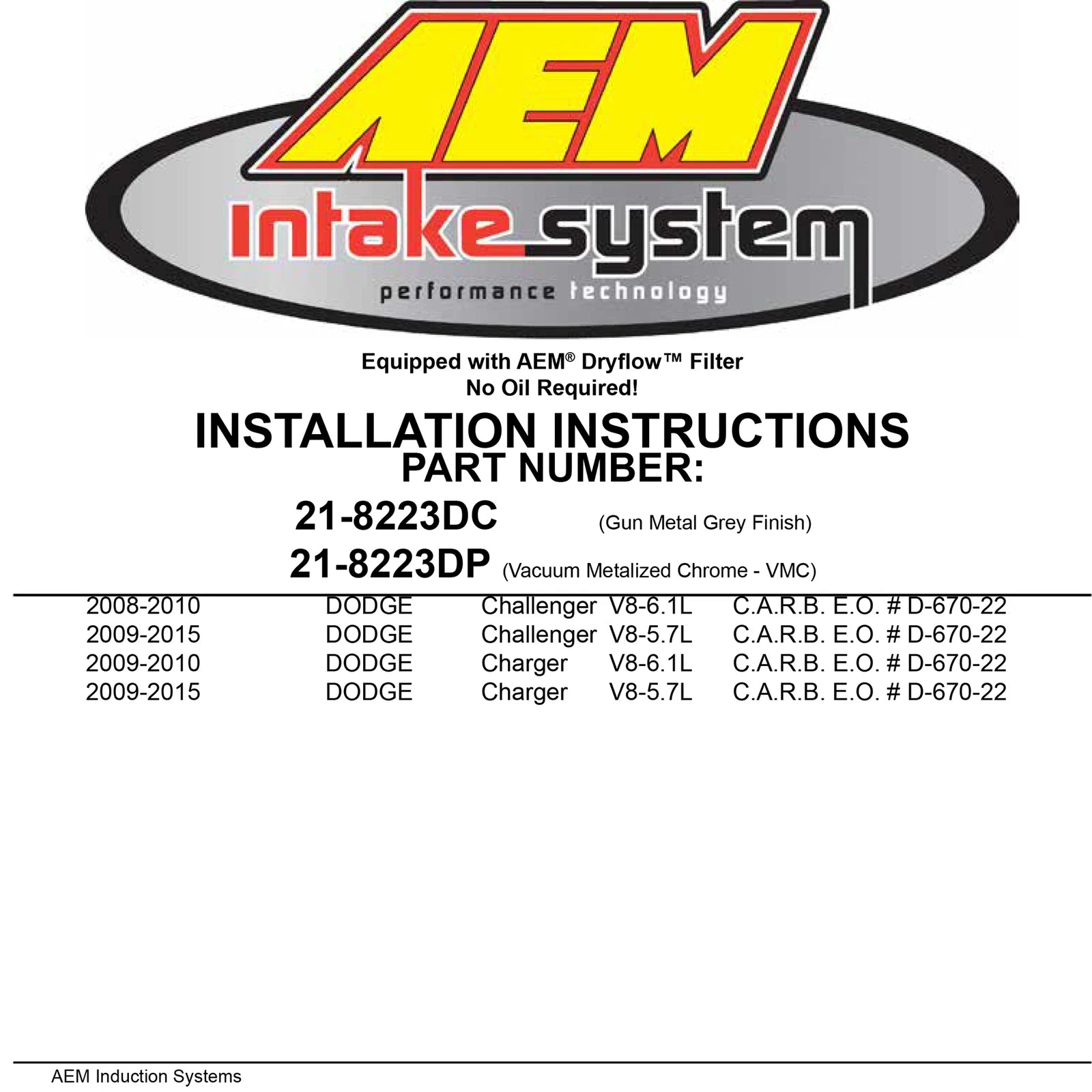AEM Brute Force Intake System | Dodge Charger / Challenger (09-10) (21-8223DC)