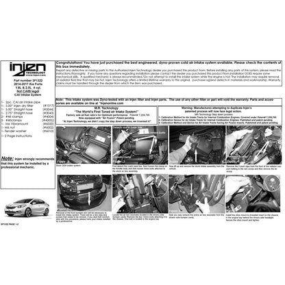 Injen 1.8L 4 Cyl. Black Two Piece Cold Air Intake | Kia Forte (14) (SP1322BLK)