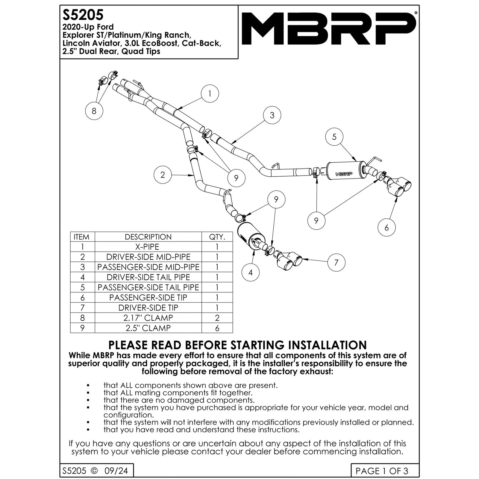MBRP 2.5in Cat-Back Dual Rear Exit Exhaust w/ Carbon Fiber Tips | Ford Explorer ST 20-21 (S52053CF)