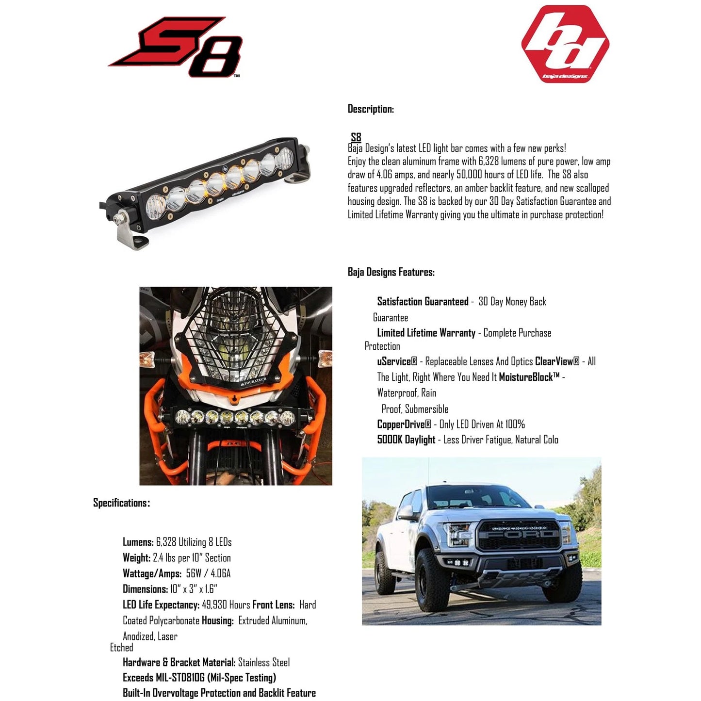 Baja Designs 447512 S8 30 inch LED Driving Light Bar for 2015-22 Toyota 4Runner