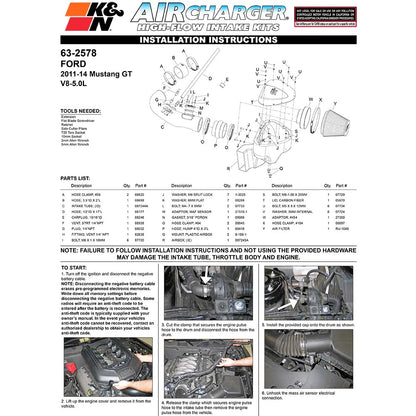 K&N 11-12 Ford Mustang GT 5.0L V8 AirCharger Performance Intake Kit | Ford Mustang (11-12) (63-2578)
