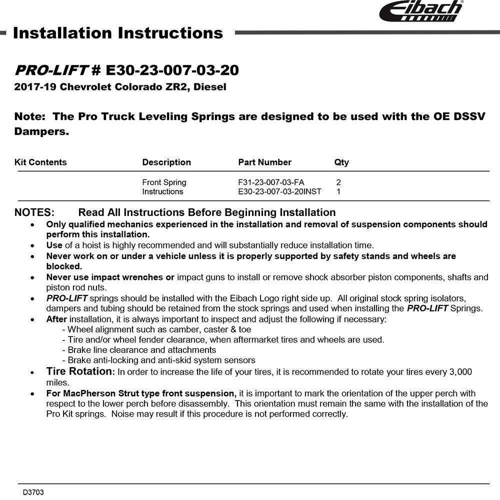 Eibach Pro-Lift Kit for 17-19 Chevy Colorado ZR2/Diesel