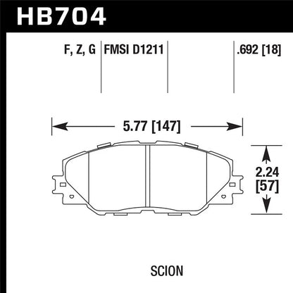 Hawk HB704F.692 HPS Front Street Brake Pads | Pontiac Vibe/ Scion tC (09-12) (HB704F.692)
