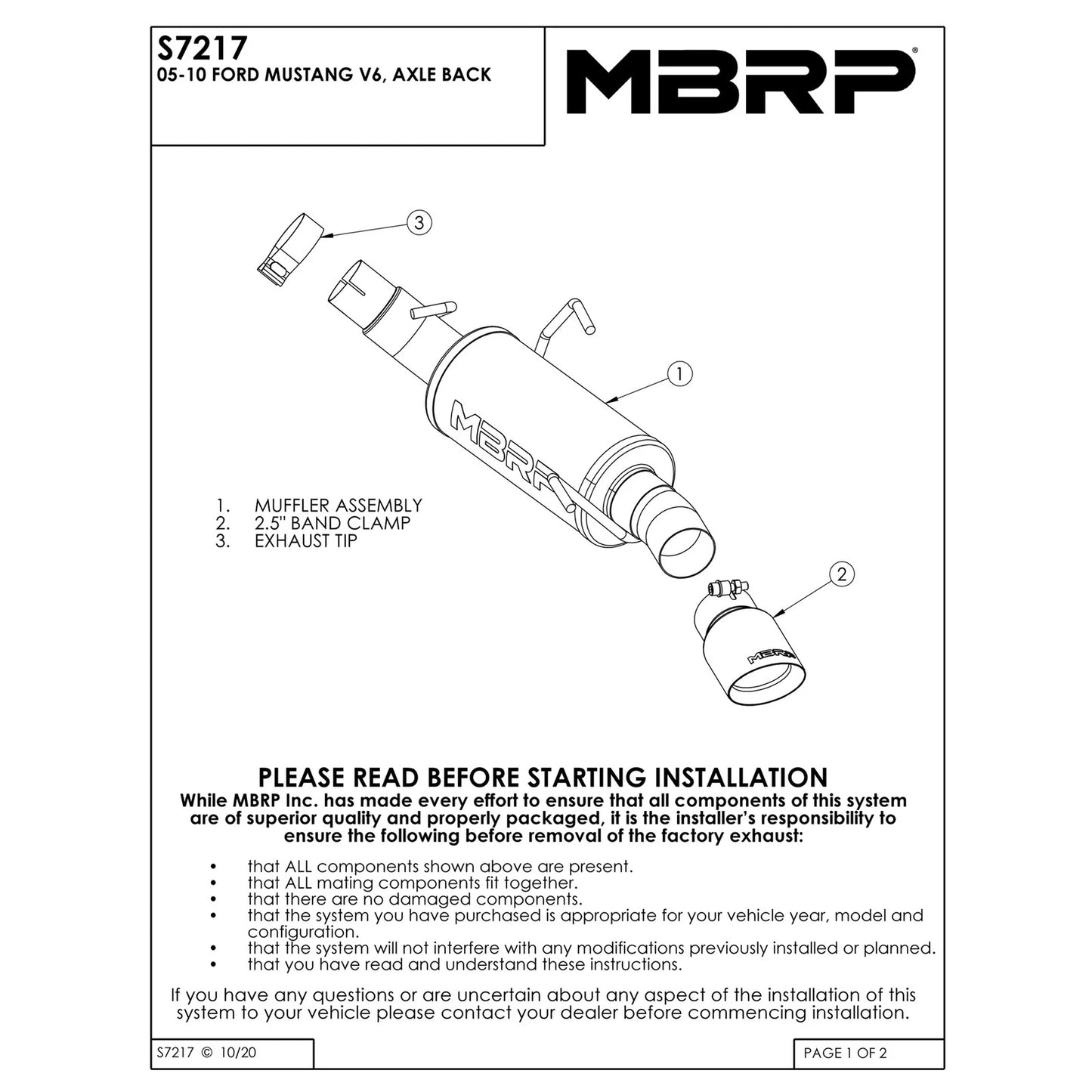 MBRP 3in Axle Back Single Rear Exit Exhaust | Ford Mustang V6 (05-10) (S7217AL)