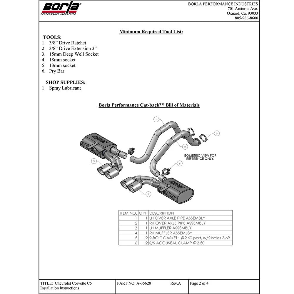 Borla Cat-Back Exhaust System - Touring | 1997-2004 Chevrolet Corvette 5.7L (140426)