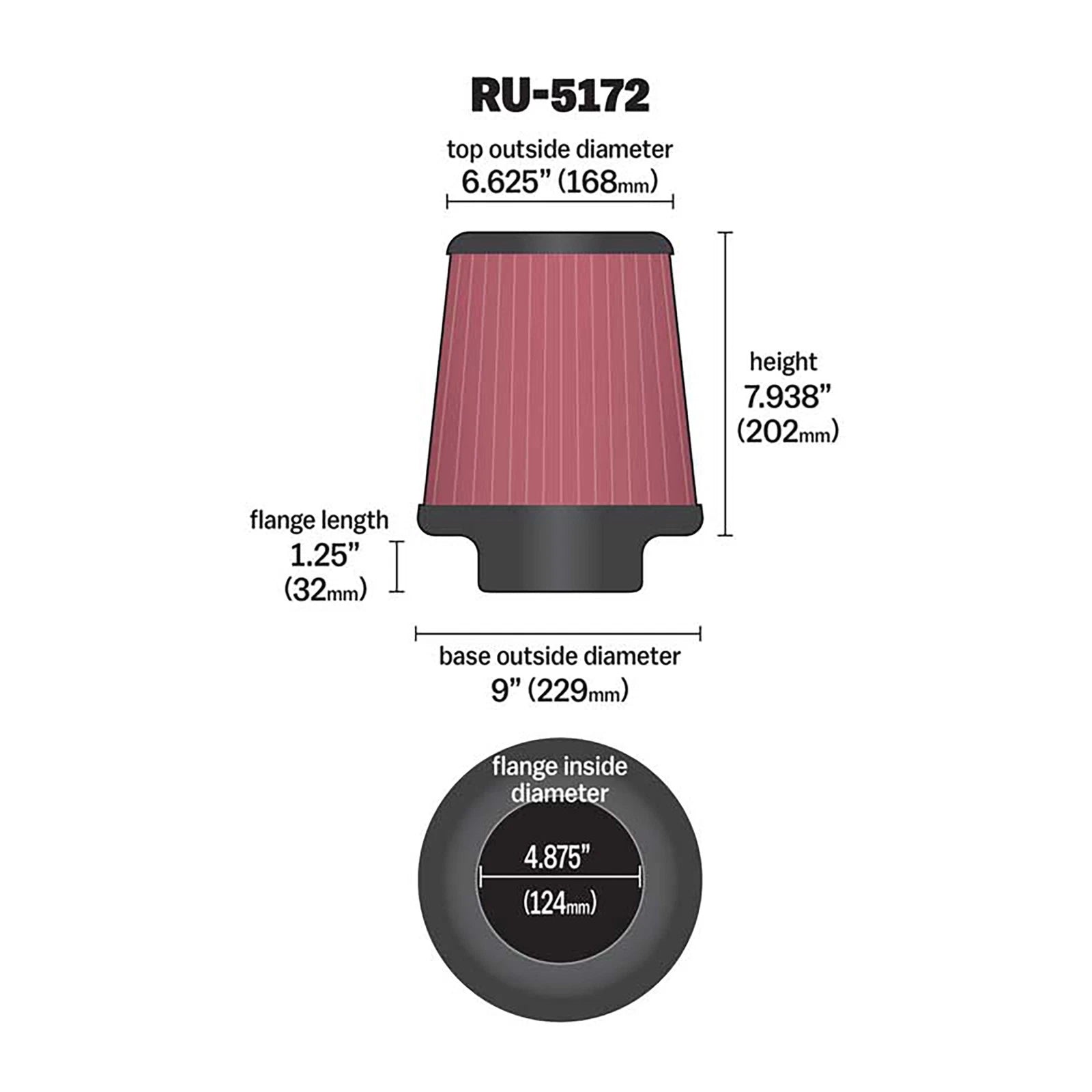 K&N RU-5172 Universal Round Tapered Performance Washable Air Filter for Intake