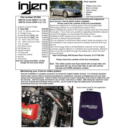 Injen Polished Cold Air Intake System | Honda S2000 2000-2003 2.0L / 2004-2005 2.2L (SP1305P)