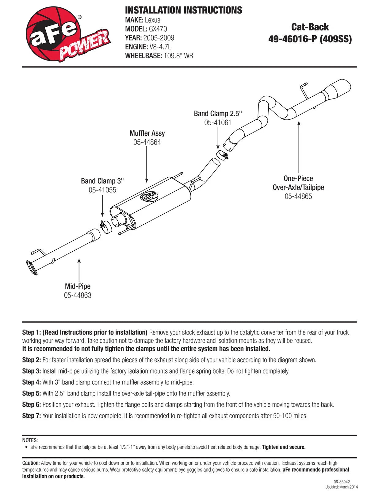 aFe 2.5in SS Cat-Back Exhaust | Lexus GX470 (05-09) (49-46016-P)