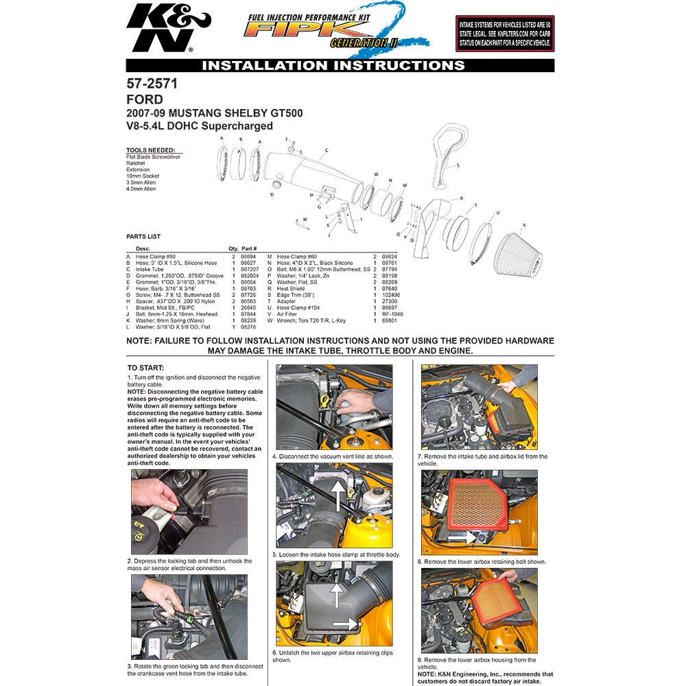 K&N Performance Intake Kit | 2007-2009 Ford Mustang Shelby (57-2571)