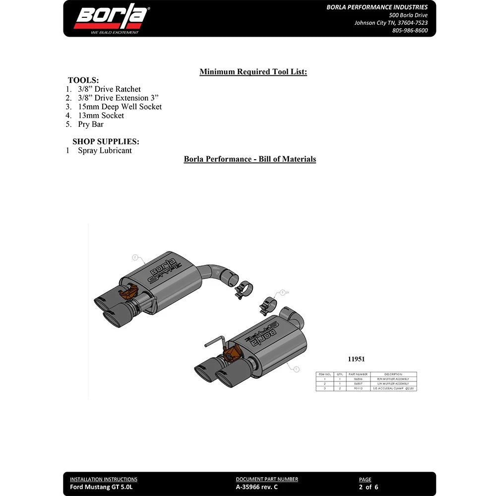 Borla Axle-Back Exhaust System - S-Type | 2018-2021 Ford Mustang 5.0L (11951)