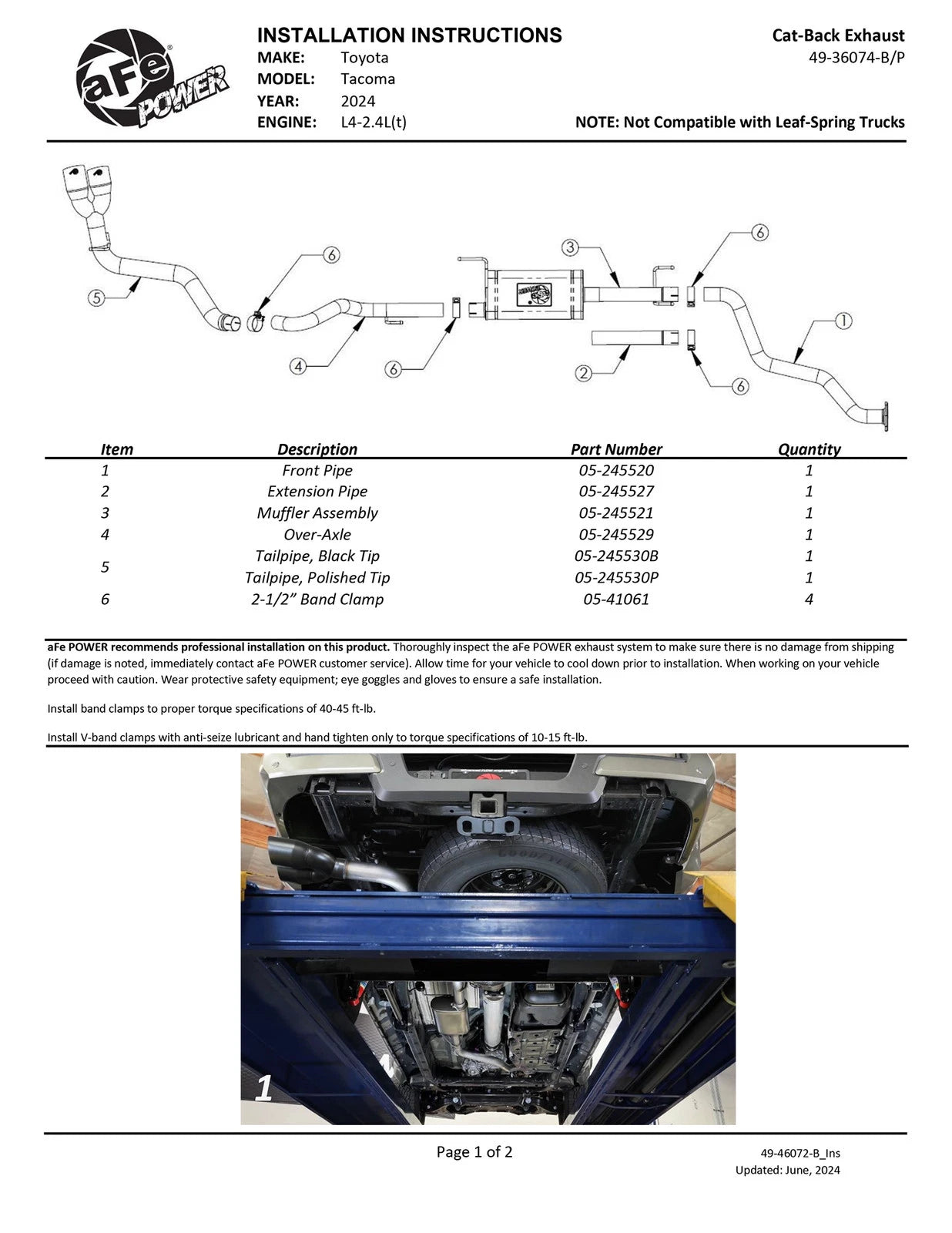 aFe Vulcan SS 2.5-3in Cat-Back Exhaust | Toyota Tacoma 24 (49-36074-B)