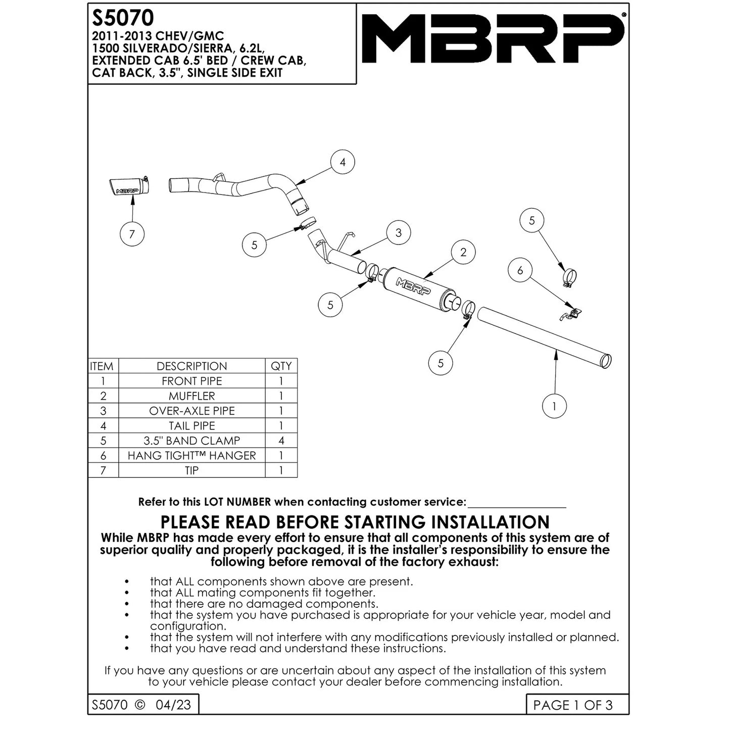 MBRP 3.5in Cat-Back Single Side Exhaust | Chevy Silverado/GMC Sierra 1500 6.2L V8 (11-13) (S5070AL)