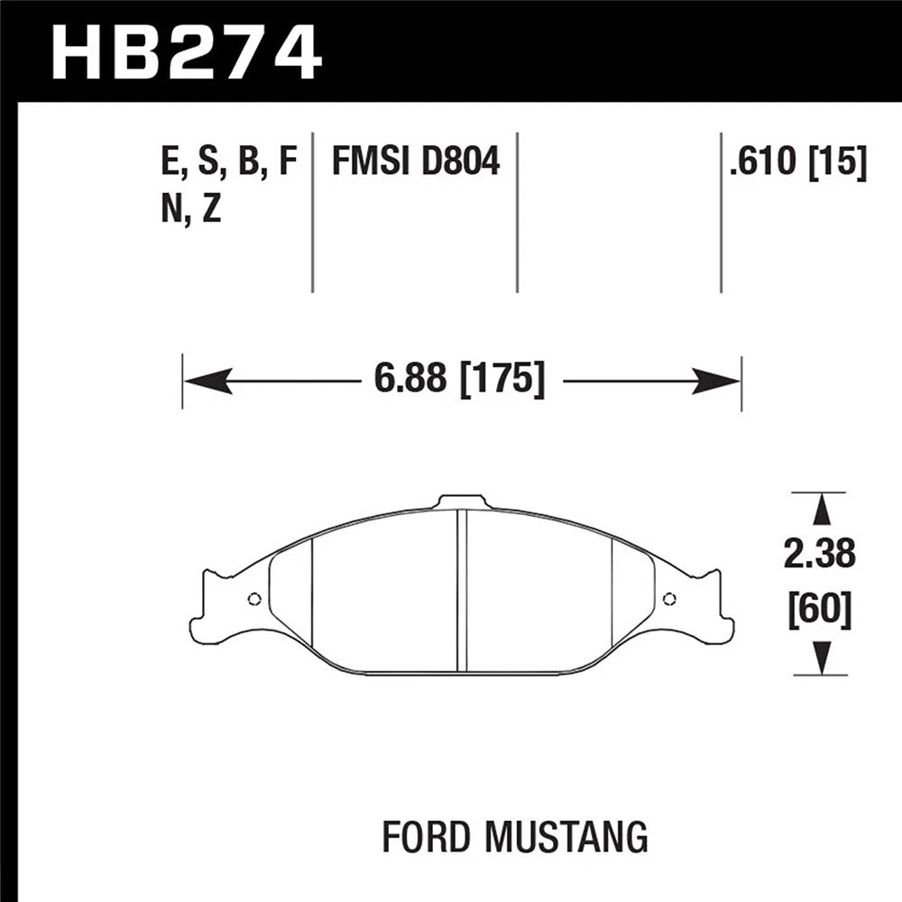 Hawk Performance Street Front Brake Pads | Ford Mustang Base / GT (1999–2004) (HB274F.610)