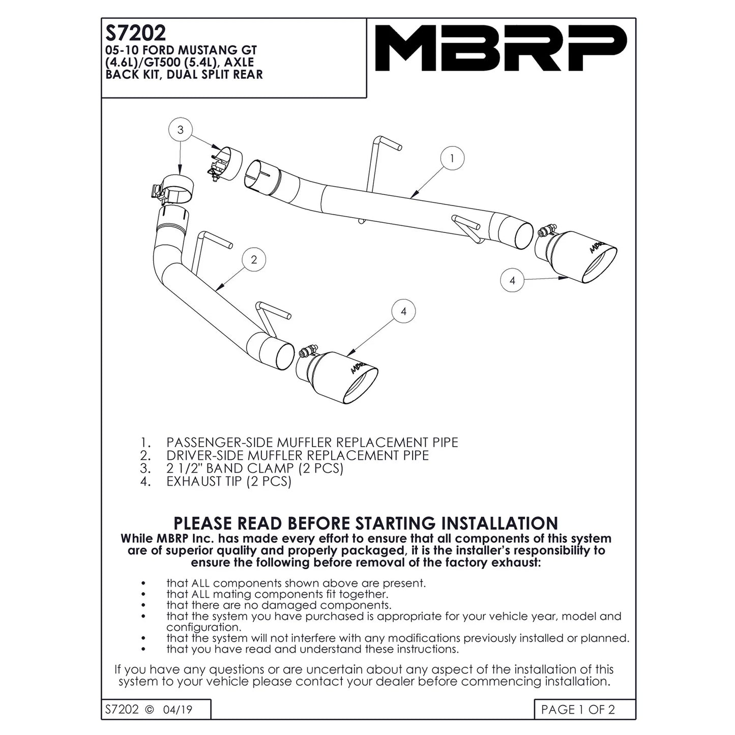 MBRP 2.5in Dual Axle-Back Muffler Delete | Ford Mustang GT (05-09) (S7202304)
