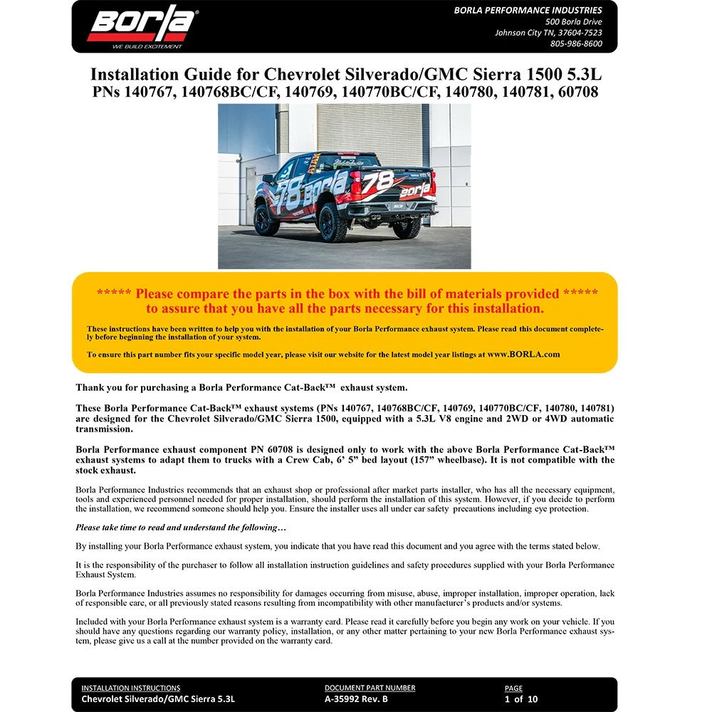 Borla Cat-Back Exhaust System - Touring | Multiple Fitments (140767)