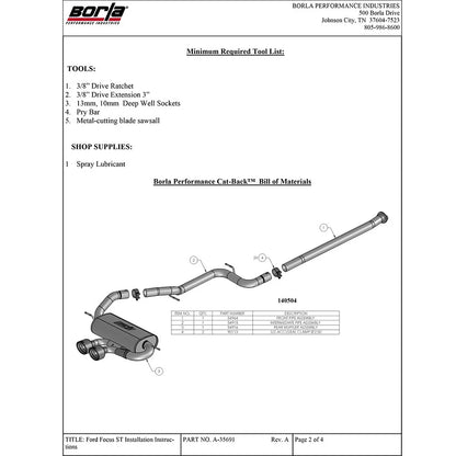 Borla Cat-Back Exhaust System - S-Type | 2013-2018 Ford Focus ST 2.0L (140504)