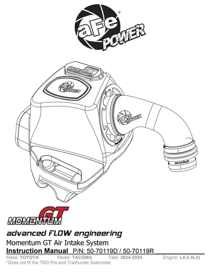 aFe Momentum GT Pro 5R Cold Air Intake System | Toyota Tacoma (24) (50-70119R)