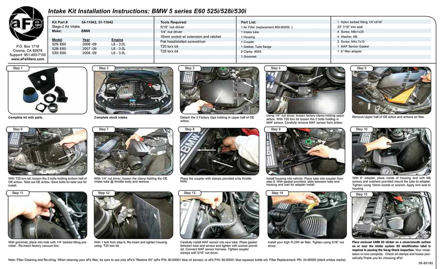 aFe Magnum FORCE Stage-2 Cold Air Intake L6 3.0L | BMW 5-Series (E60) (06-09) (54-11042)